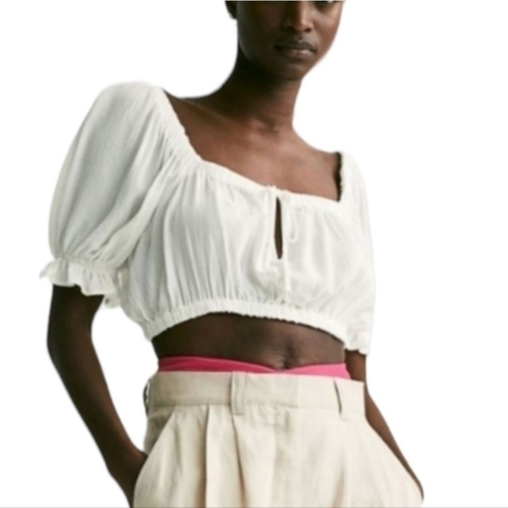 H&M White‎ Ruffle Crop Top Size XS